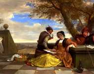 Jan Steen - Two Men and a Young Woman making Music on a Terrace